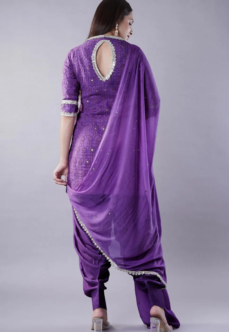 Embroidered Georgette Punjabi Suit in Dark Purple