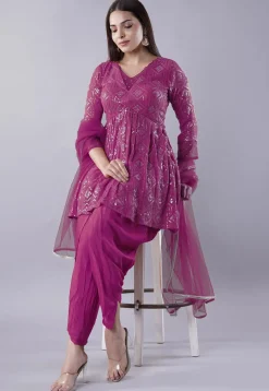 Embroidered Georgette Punjabi Suit in Magenta