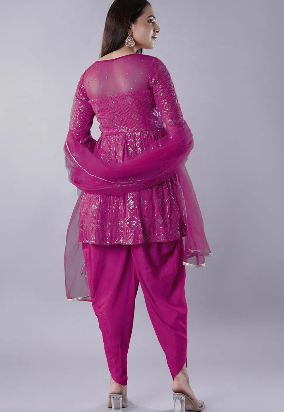 Embroidered Georgette Punjabi Suit in Magenta