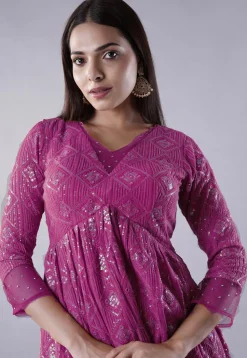 Embroidered Georgette Punjabi Suit in Magenta