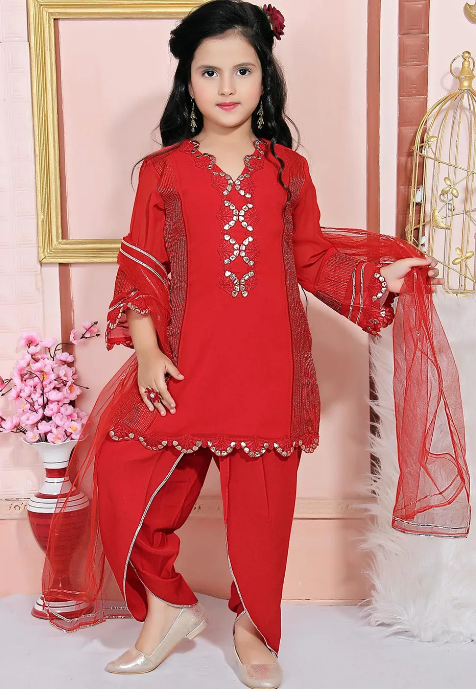 Embroidered Georgette Punjabi Suit in Red