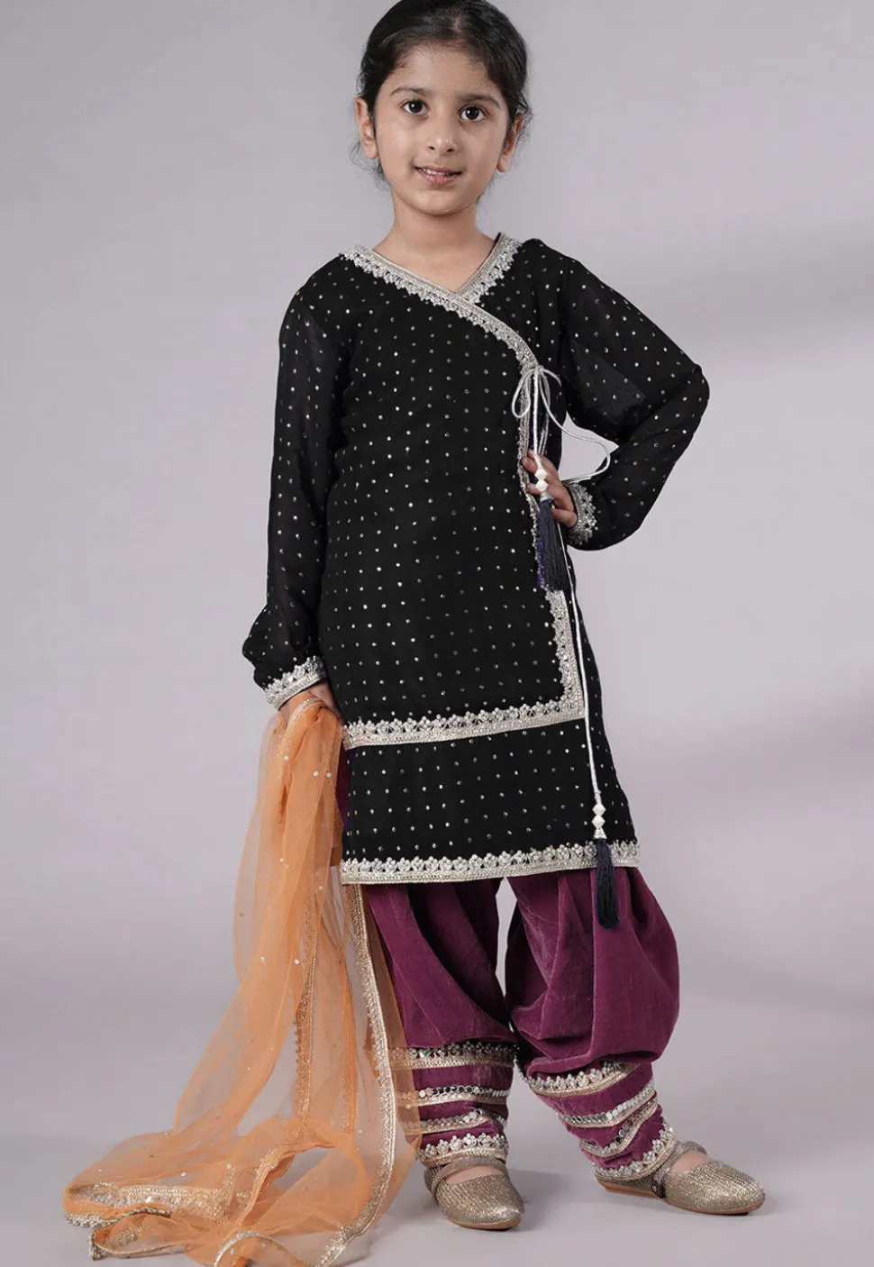 Embroidered Georgette Punjabi Suit in Black