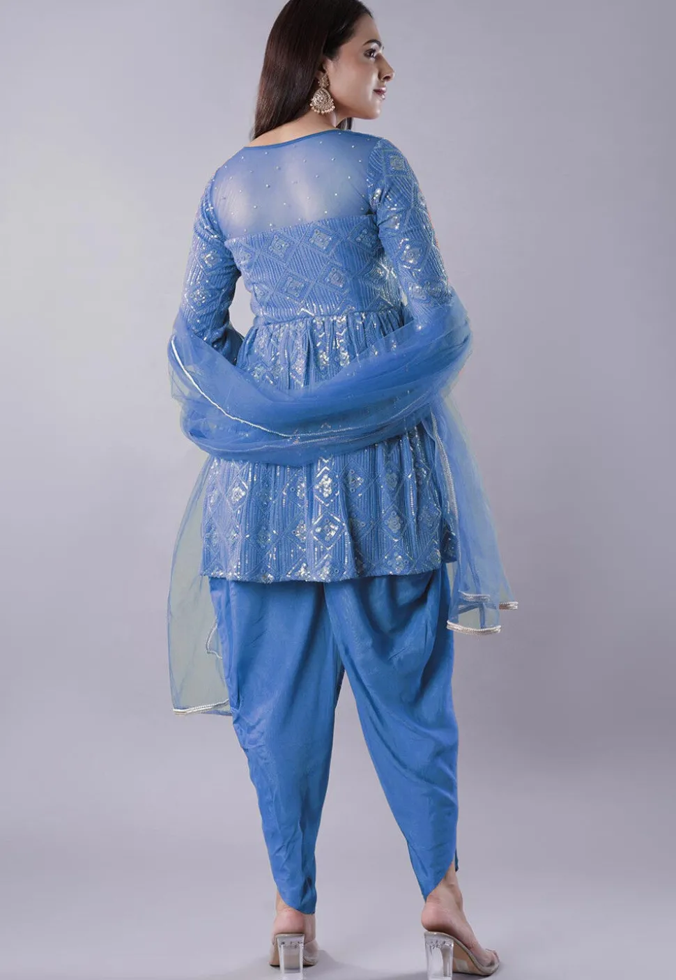 Embroidered Georgette Punjabi Suit in Blue