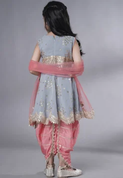 Embroidered Georgette Punjabi Suit in Grey