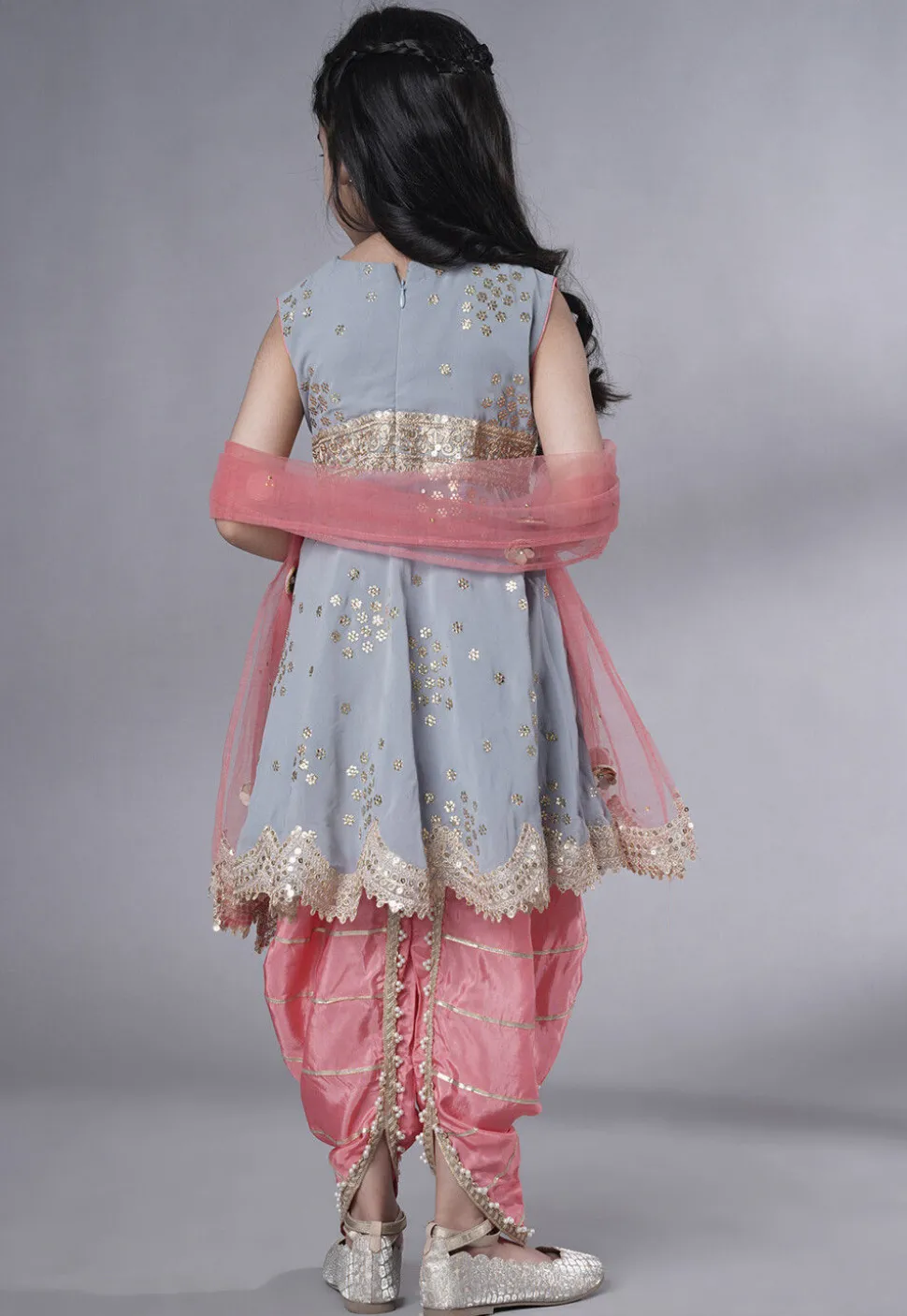 Embroidered Georgette Punjabi Suit in Grey