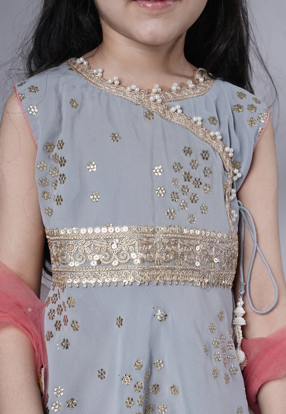 Embroidered Georgette Punjabi Suit in Grey