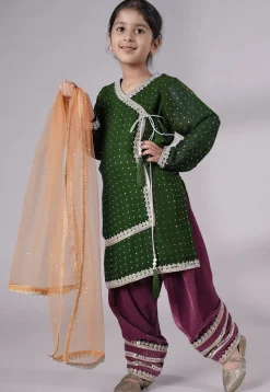 Embroidered Georgette Punjabi Suit in Daer Green