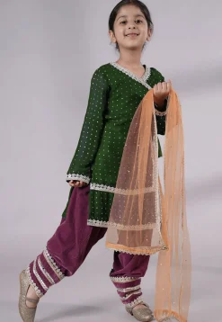 Embroidered Georgette Punjabi Suit in Daer Green