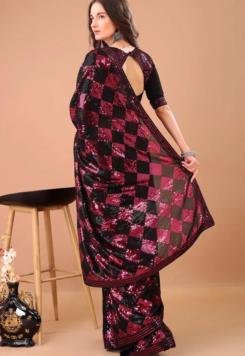 Embroidered Georgette Saree in Black
