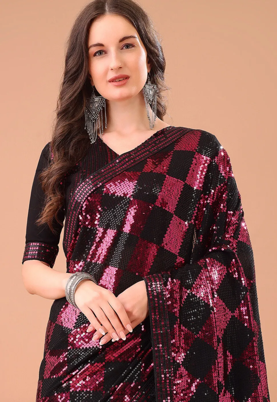 Embroidered Georgette Saree in Black