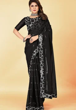 Embroidered Georgette Saree in Black