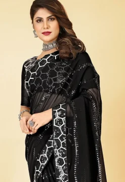 Embroidered Georgette Saree in Black