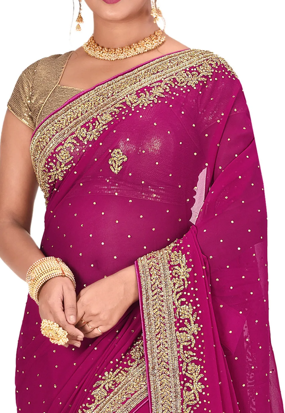 Embroidered Georgette Saree in Magenta