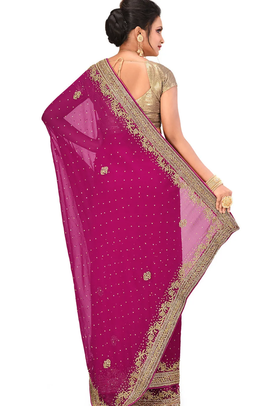 Embroidered Georgette Saree in Magenta