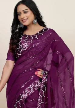 Embroidered Georgette Saree in Purple