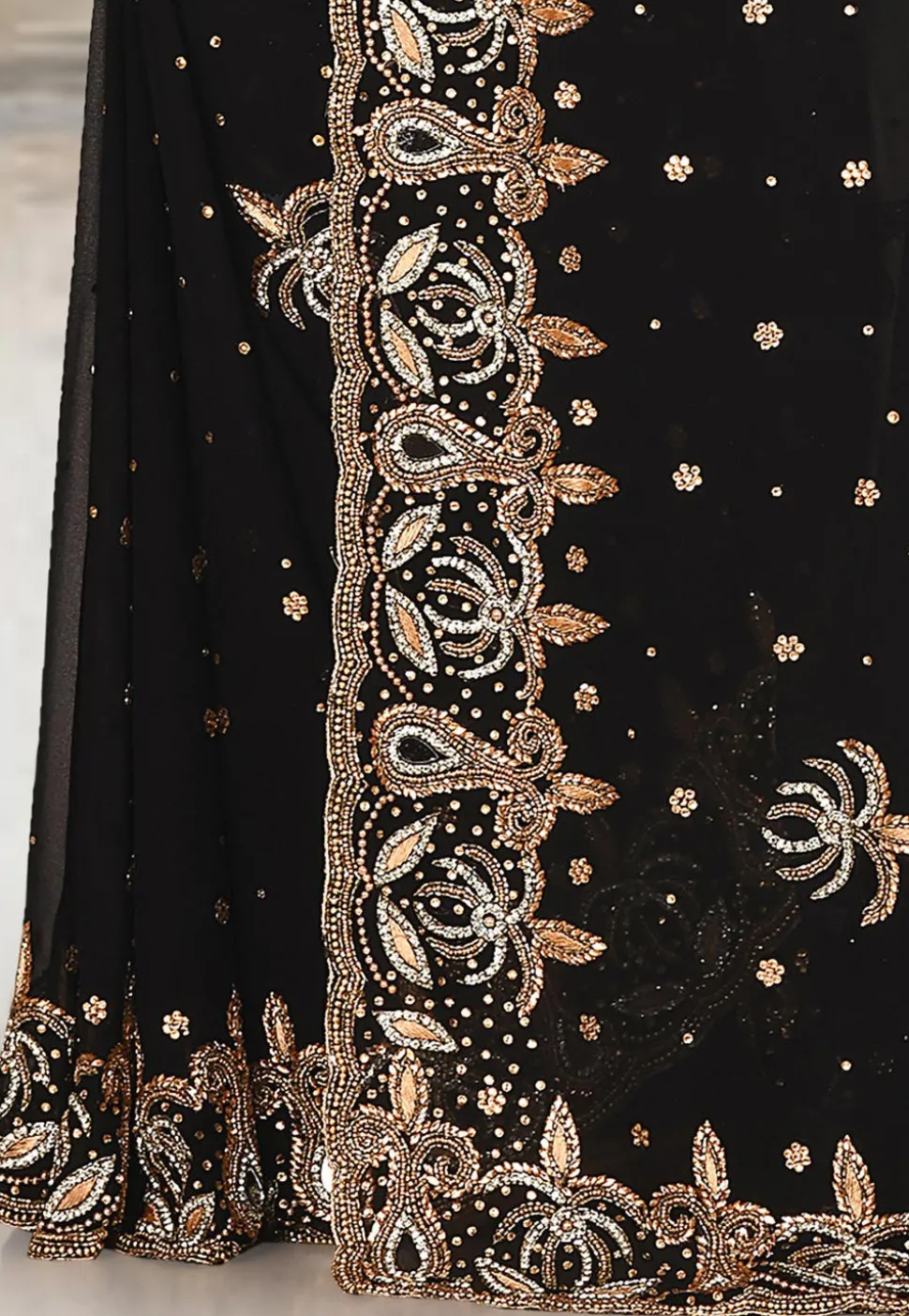 Embroidered Georgette Saree in Black
