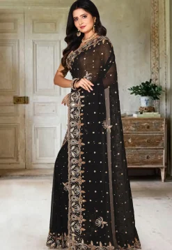 Embroidered Georgette Saree in Black