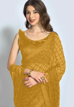 Embroidered Georgette Saree in Beige