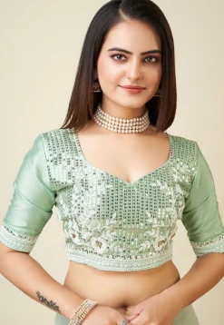Embroidered Georgette Saree in Light Green