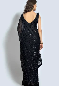 Embroidered Georgette Saree in Black