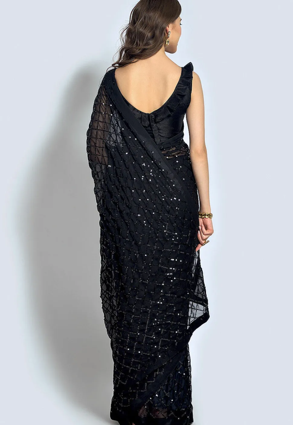 Embroidered Georgette Saree in Black