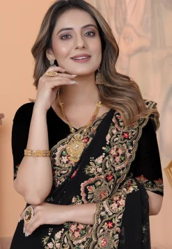 Embroidered Georgette Saree in Black