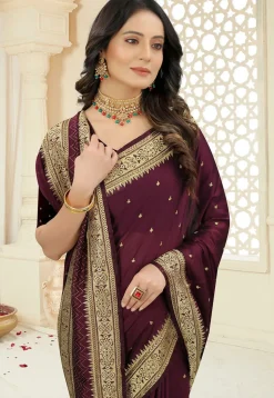 Embroidered Georgette Saree in Wine