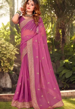 Embroidered Georgette Saree in Dusty Pink