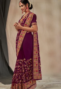 Embroidered Georgette Saree in Purple