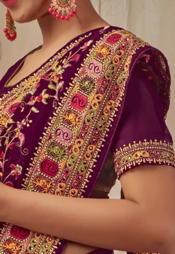Embroidered Georgette Saree in Purple