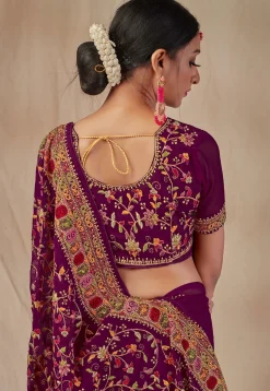 Embroidered Georgette Saree in Purple