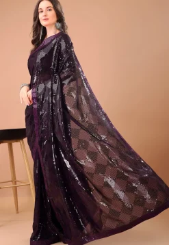 Embroidered Georgette Saree in Purple