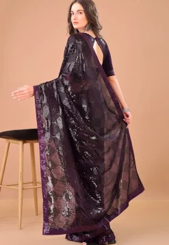 Embroidered Georgette Saree in Purple