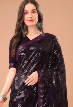 Embroidered Georgette Saree in Purple