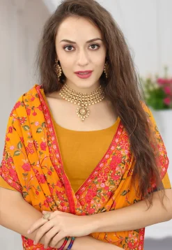 Embroidered Georgette Saree in Mustard