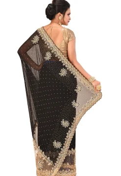 Embroidered Georgette Saree in Black