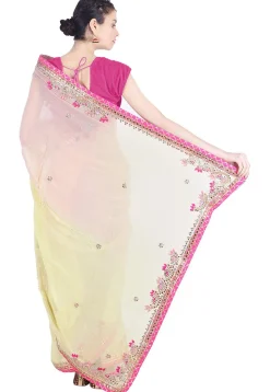 Embroidered Georgette Saree in Light Yellow