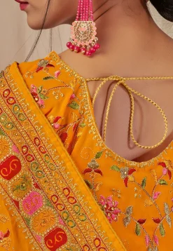 Embroidered Georgette Saree in Mustard