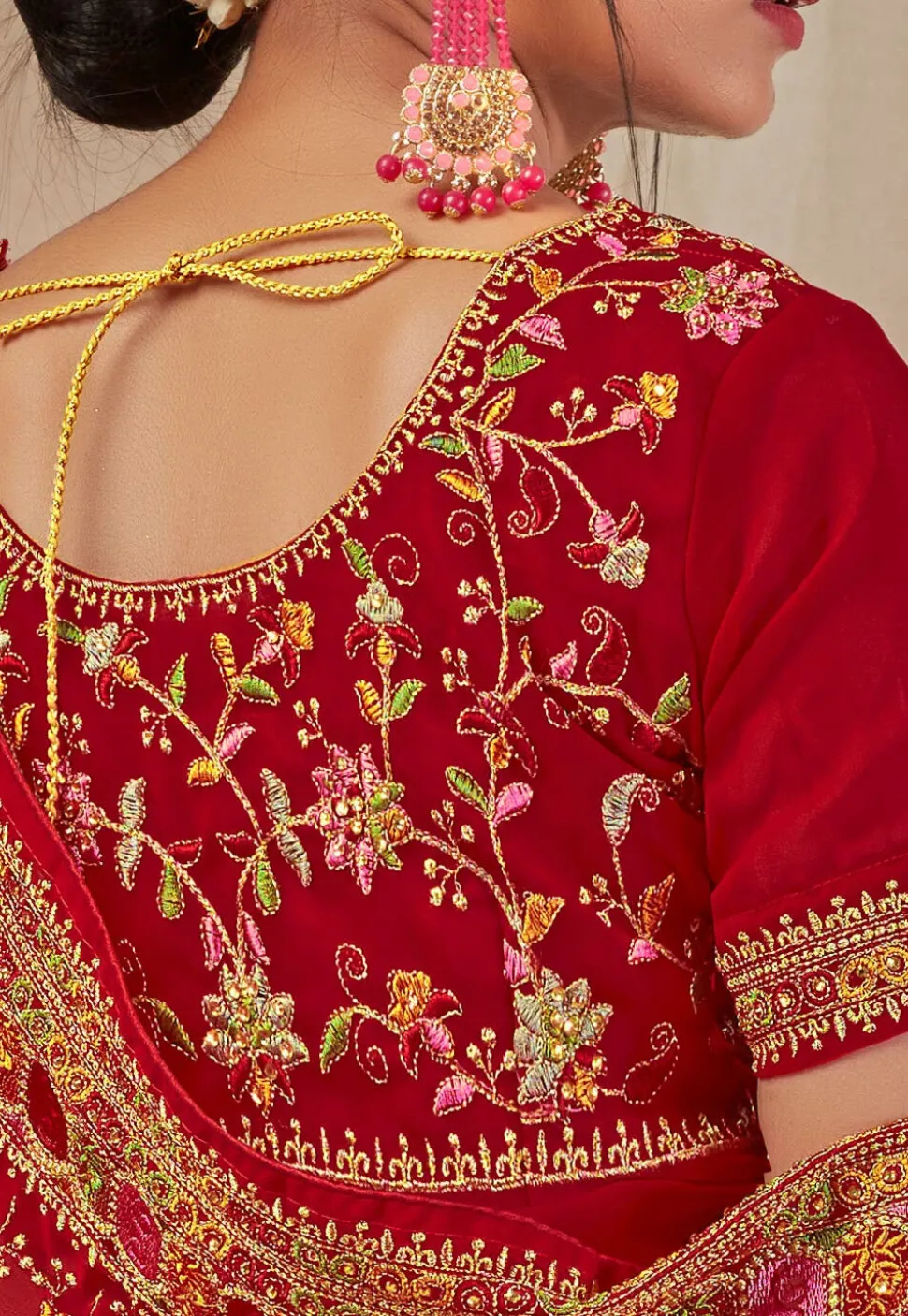 Embroidered Georgette Saree in Red