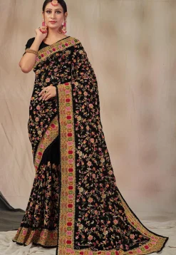 Embroidered Georgette Saree in Black
