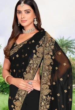 Embroidered Georgette Saree in Black