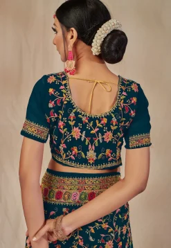 Embroidered Georgette Saree in Teal Blue