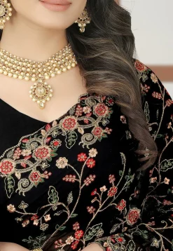 Embroidered Georgette Saree in Black