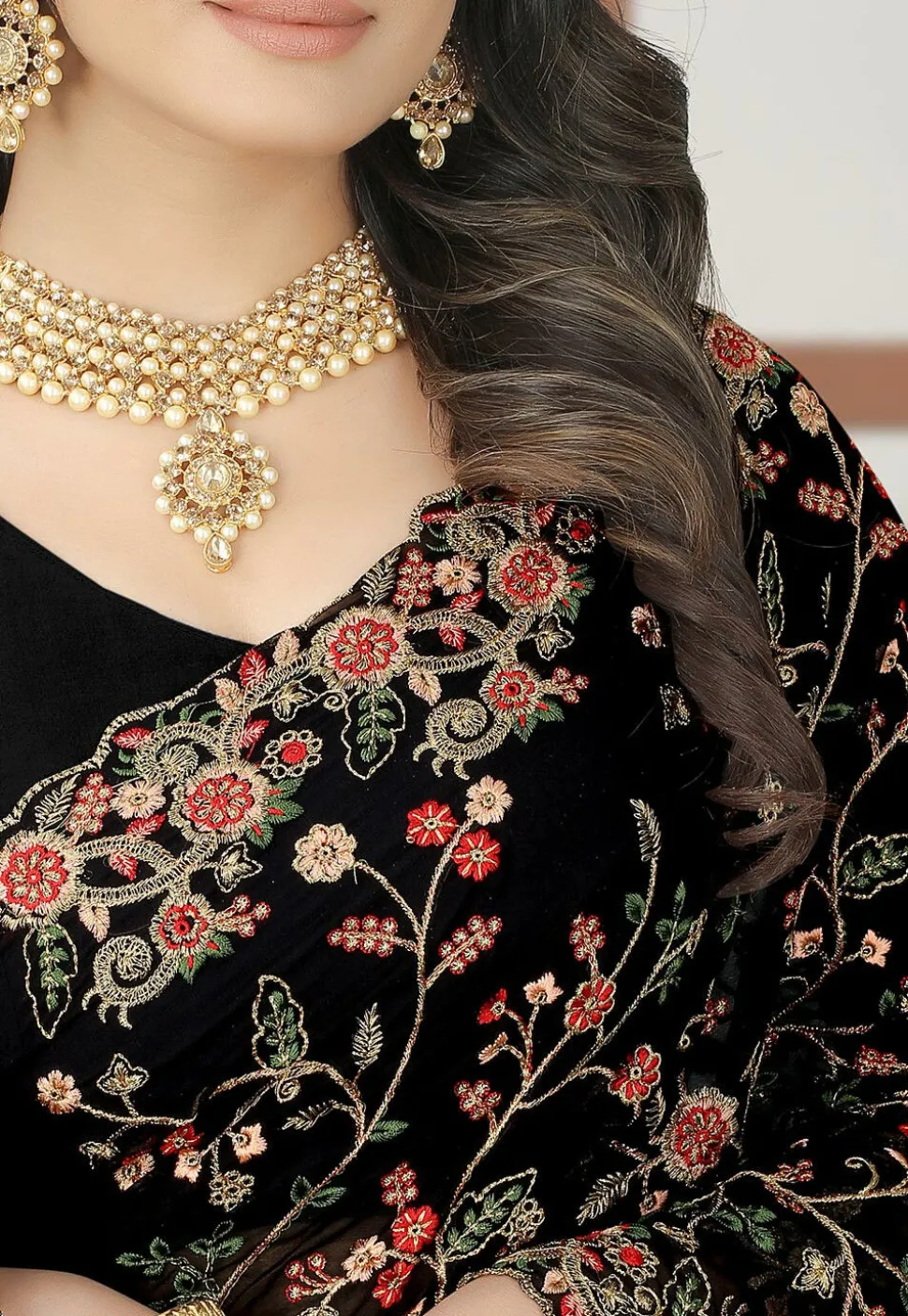 Embroidered Georgette Saree in Black