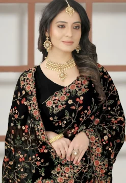 Embroidered Georgette Saree in Black
