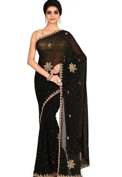 Embroidered Georgette Saree in Black