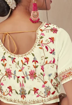 Embroidered Georgette Saree in Off White