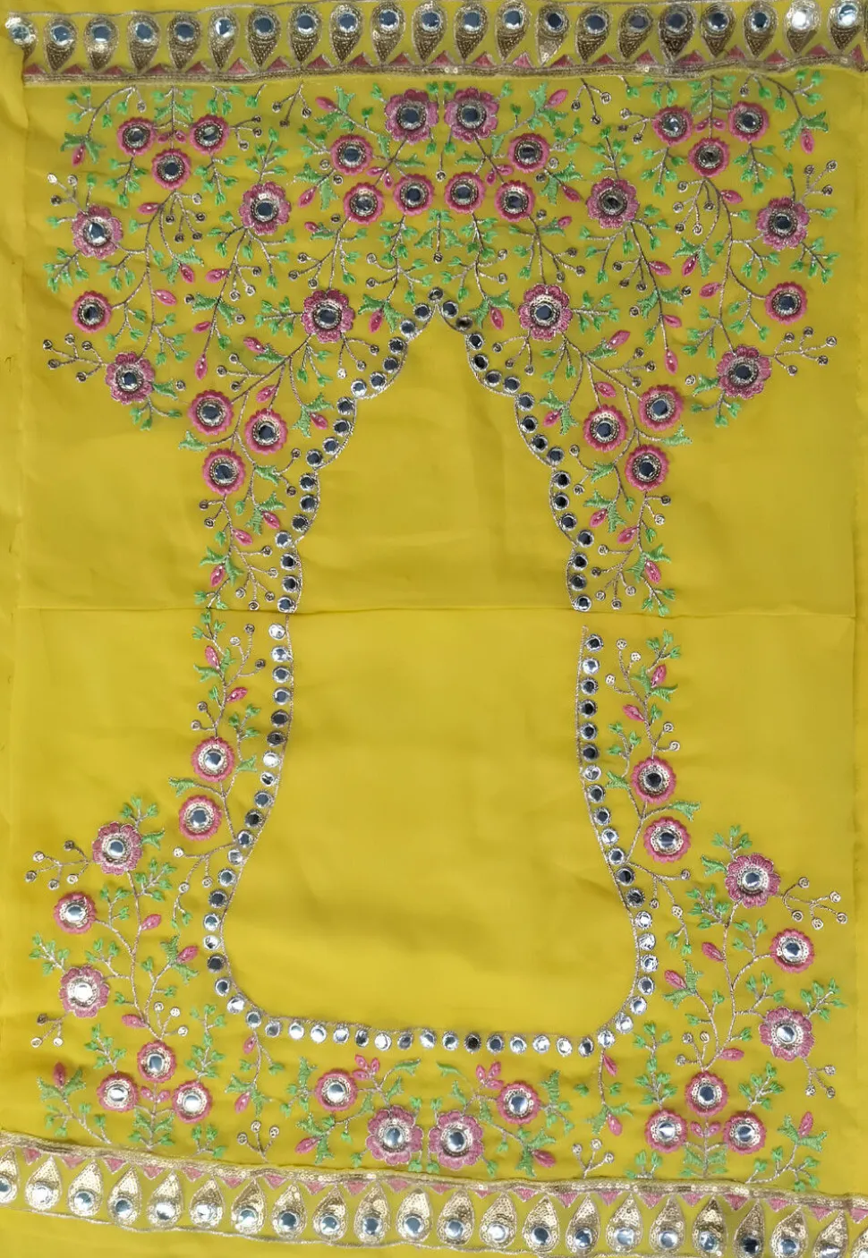 Embroidered Georgette Scalloped Lehenga in Yellow