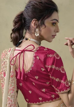 Embroidered Georgette Scalloped Saree in Off White