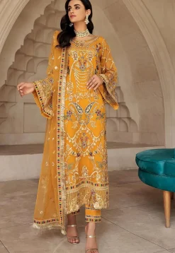 Embroidered Georgette Scalloped Pakistani Suit in Mustard